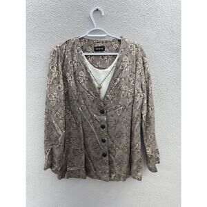 Vintage Womens Reina Shirt Size Unknown Brown Floral Button Up Long Sleeve